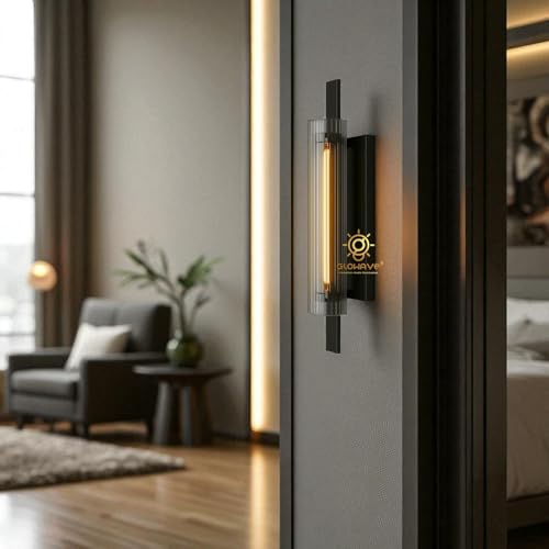 Image of Glowave Golden Acrylic Light Cylindrical Design Long Wall Lamp for Living Room Bedroom Bedside - Tricolour (White, Warm White, Natural White) (552-Bk)