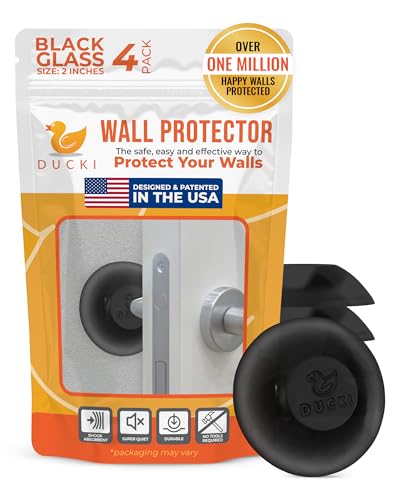 Image of Ducki Door Stoppers for Wall 2 inch (4 Black Glass) Self Adhesive & Discreet Home Door Knob Wall Protector - Quiet Door Bumper with Secure Adhesive - Rubber Door Stops, Shock Absorbent Door Handle Stopper