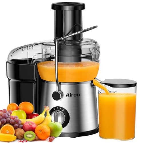 Juicer Machine, Airon Centrifugal Juicer Extractor, Max Power 800W, 3' Wide Feed Chute for Fruit Vegetable, Juice Maker with 3-Speed Setting, High Juice Yield, Easy to Clean, Stainless Steel, BPA Free