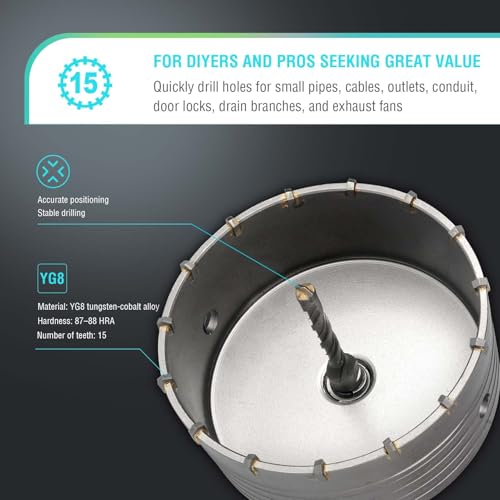 Image of BINOTA 130 mm (5-1 /8 inch) Concrete Hole Saw with SDS-Plus Shank | Tungsten carbide drill bit; SDS-Plus shank (220 mm); Cross-type center drill; Dry drilling for concrete /brick /stone /masonry
