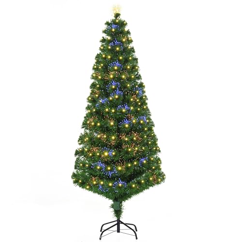 HOMCOM Árbol de Navidad 180cm Artificial Árbol con Soporte Metálico Luces LED Multicolores Verde Natural Material PVC