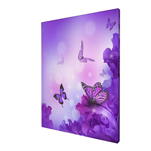 Spring Summer Butterfly Purple Flowers Canvas Wall Art Butterflies Prints Home Decor Picture For Bedroom Bathroom Kitchen Office 12"X16" #TOP9