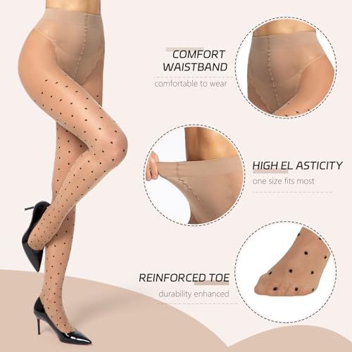 Image of MANZI 20D Polka Dot Tights for Women Patterned Stockings for Women Sheer Ultra Thin High Waist Pantyhose
