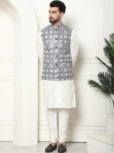 Image of SOJANYA (Since 1958 Men's Silk Blend Kurta Pyjama with Embroidered Nehru Jacket