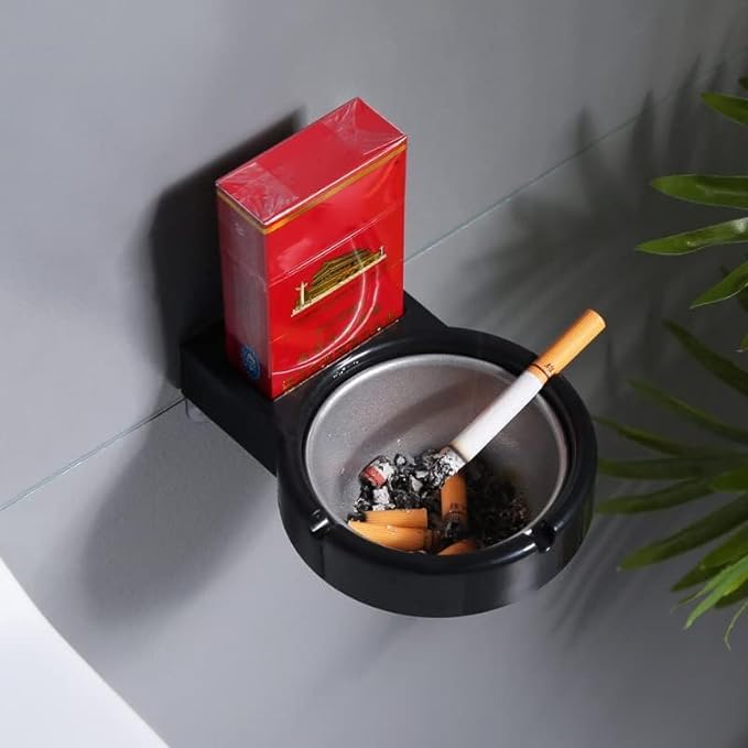 Calyrex Wall Mounted Bathroom Ashtray Stainless Steel Round Shape Ashtray Storage Holder White Stainless Steel Ashtray (1 Pcs)