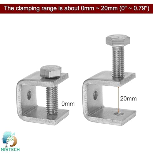Image of NISTECH Mini Desk Clamp Stainless Steel C Clamps (Pack of 2) Mini 0.79 inch Wide Jaw Opening Small Metal U Clamp for Woodworking Welding Building Household Mounting- 2pc.