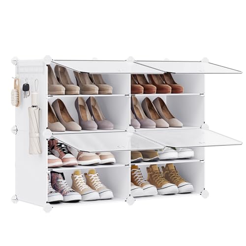 SONGMICS Étagère à Chaussures 4 Compartiments, Étagère de Rangement Modulable, Compartiment de 30 x 40 x 30 cm, Porte, Cadre en Acier, Plastique, pour...