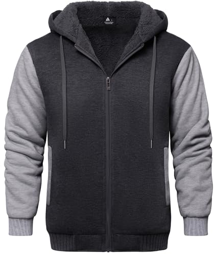 Image of GEEK LIGHTING Men's Fleece-Lined Zip Up Hoodie, Thick Hooded Jacket Winter Warm Athletic Sweatshirt