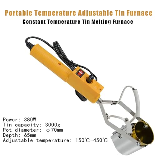 Kit de crisol de Plomo, Horno eléctrico para fundir Metales con Temperatura Ajustable de 150 a 450 °C, para fundición de Metales y Manualidades. (380W)