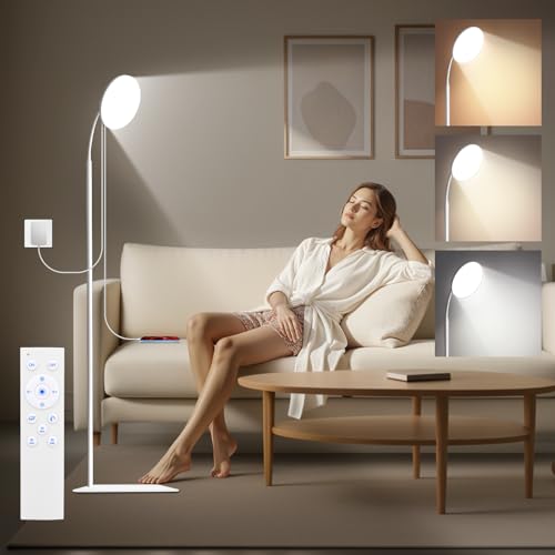 BIAOQINBO Stehlampe Tageslichtlampen, 15000 Lux Daylight Lamp mit USB A aaufladen & 360 ° SAD -Licht auf den Hals des Schwans für Schlafzimmer, Wohnzimmer und Büro - Weiß