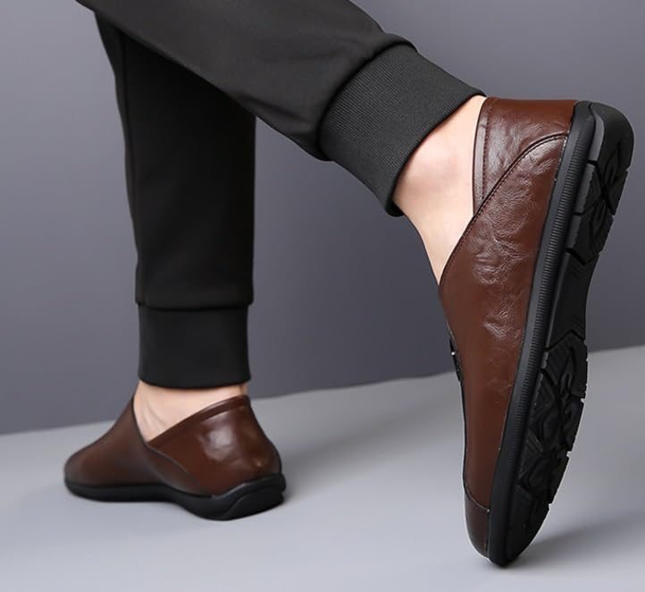 Men's Classic Slip On Dress Shoes Lightweight Comfortable Formal Dress Shoes for Formal Business Wedding Oxford Shoes(Brown,8.5)2