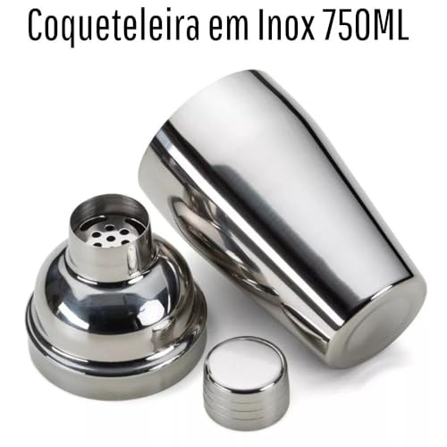 Kit Caipirinha Profissional, 750ml, Kit Coqueteleira 5 Peças em Aço Inox, Shaker com Medidor e Acess