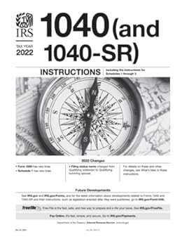 Paperback 1040 and 1040-SR Insturctions Tax Year 2022 Book