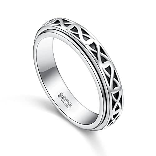 Ladytree S925 Sterling Silver Spinner Ring for Anxiety, Promise Inspirational Ring Fidget Anxiety Worry Relieving Boredom ADHD Autism Band Fidget Rings for Anxiety Women Men