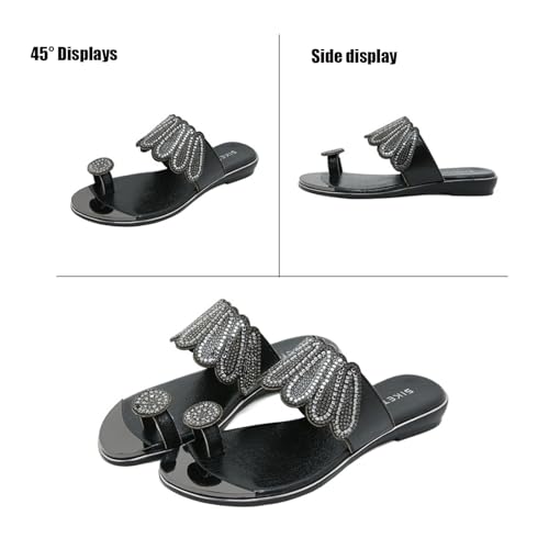 Helenbra Women's Rhinestones Toe Ring Flat Slide Sandals,Summer Fashion Sparkly Crystal Studded Open Toe Flip Flops Comfortable Slip-on Bohemian Outdoor Vacation Beach Slippers3