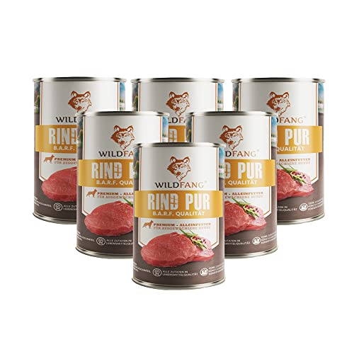 Wildfang® Premium Hunde-Nassfutter I Monoprotein I getreidefrei I B.A.R.F Qualität (Rind pur, 6 x 400g)