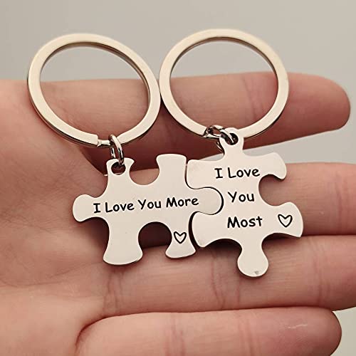 Miniatura 2 de Llavero de rompecabezas para pareja para esposo, esposa, I Love You More I Love You Most llavero para novio novia llavero a juego para parejas,