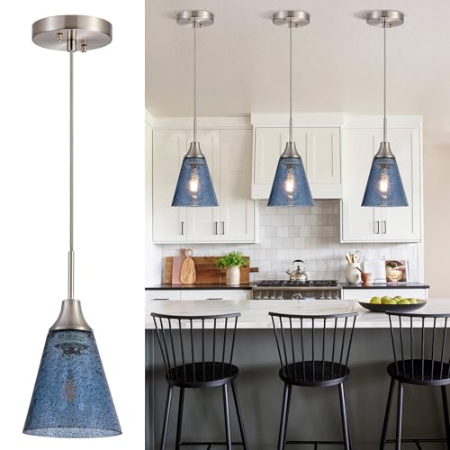 Image of Viinew Mini Glass Pendant Light,3-Pack Blue Glass Hanging Light