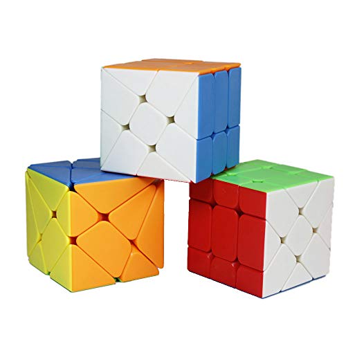 OJIN MoYu MOFANGJIAOSHI CUBING CLASSROOM MFJS Specific Speed Cube Puzzle Sets-Pack of 3 (Include 3X3 Axis Cube, Windmill Cube 2x3 Shape Mod, Speed Fisher Cube 3x3x3 Shape Twisty Puzzle)