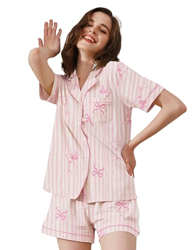 Image of NAP BOUND 100% Cotton Pajamas for Women Sets 2 Pieces Pjs Button short sleeves with Pockets Soft Sleepwear Loungewear XS-XXL
