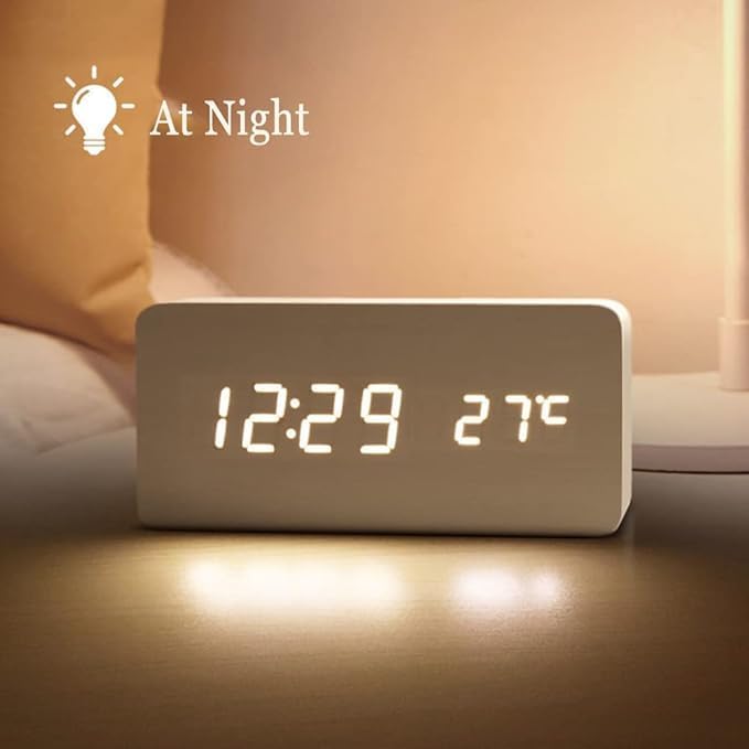 Image of Wooden Finishing Desk Digital Clock | Clock Alarm Digital with 6 Inch LED Display, USB Powered Temperature Table Loud Alarm Clock for Bedroom| AlarmClock for Heavy Sleepers