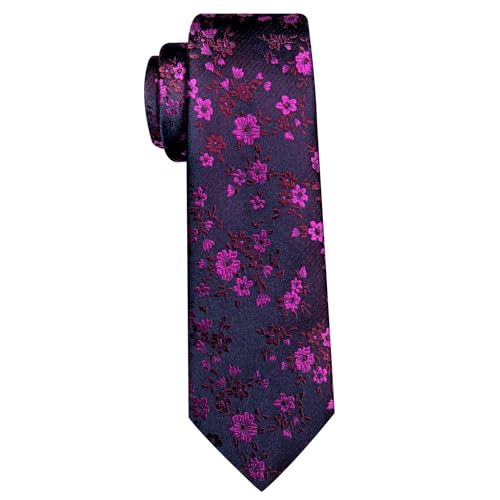 Image of Barry.Wang Men Tie Set Floral Paisley Silk Necktie Pocket Square Cufflinks Formal Wedding Party Business