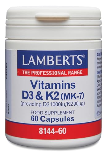 Lamberts Vitaminas D3 1000 UI + K2 90 µg MK-7 | 60 Cápsulas | Sinergia Ósea y Cardiovascular | K2 de Garbanzo Fermentado | Calidad Farmacéutica GMP