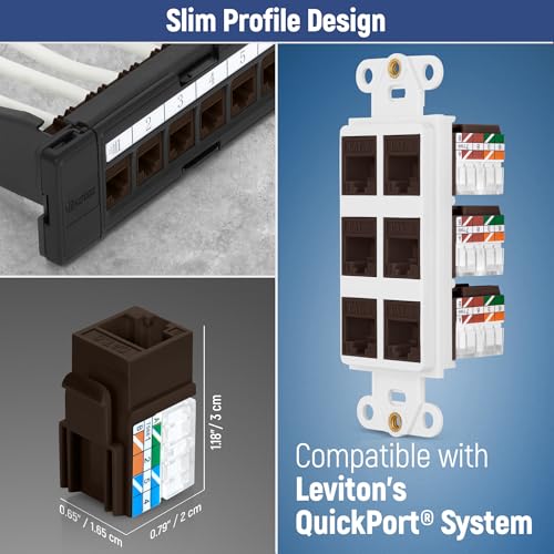 Image of Everest 90 Degree RJ45 Cat6 Keystone Jacks Slim Profile 50-Pack Brown | Compatible with 90 Angled Speed Termination Tool - easyJACK (B094WB91H3)