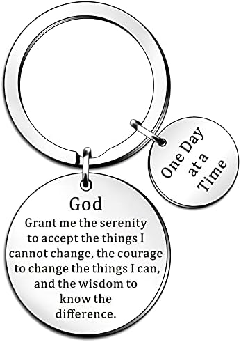 QMVMV Encouragement Gifts Keyring for Men Women Serenity Prayer Dog Tag Sobriety Addiction Recovery AA Gifts Inspirational Gifts for Him Her Birthday Religious Keychain