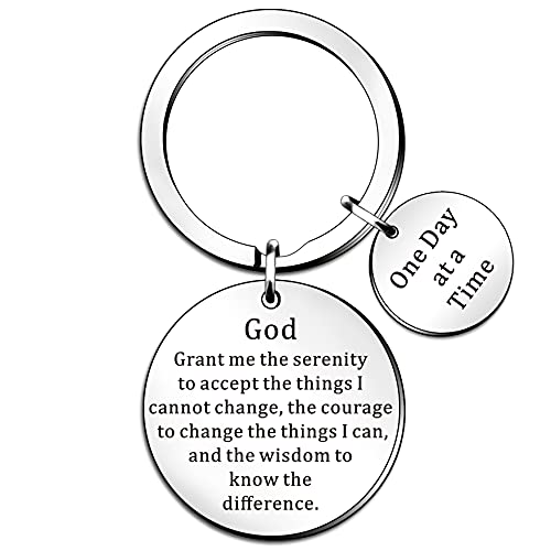 QMVMV Encouragement Gifts Keyring for Men Women Serenity Prayer Dog Tag Sobriety Addiction Recovery AA Gifts Inspirational Gifts for Him Her Birthday Religious Keychain