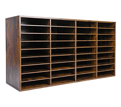 TQVAI Literature Organizer, Heavy Duty 36 Compartments Countertop Mail Organizer with Adjustable Shelves, Wooden Desk Paper Storage Organizer, Mailboxes Cubbies for Office, Classroom, Anqitue