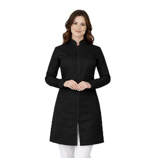 Jaleco Feminino Manga Longa Profissional Oxford Acinturado com Zíper Uniforme Hospitalar Clinica Médica Efermagem Veterinária Assistente Saúde