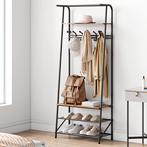 Idealhouse Coat Rack Shoe Bench With 5 Hooks, Hall Trees Entryway Bench With Storage, Multifunctional Hallway Organizer, Wood Look Accent Furniture With Metal Frame For Entryway, Living Room, Bedroom #TOP6