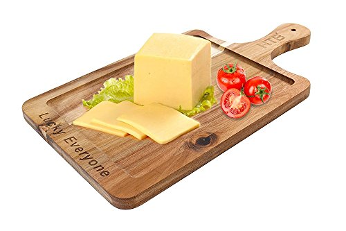 Rectangular Paddle Board Acacia Wood By Htb, Wooden Cutting Board Carved "Luck Everyone", Serving Board With Handle #TOP1