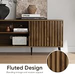Smart FENDEE 63-Inch TV Stand for TVs up to 70 Inch, Mid-Century Modern Television Stand, Entertainment Center with Fluted Doors Cabinets and Open Shelves for Living Room, Walnut
