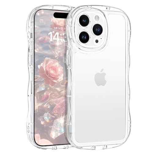 DOMAVER iPhone 15 Pro ケース ウェーブ 透明 可愛い ケース うねうね TPU 韓国 おしゃれ クリア 黄ばみなし 人気 いphone 15Pro バンパー 耐衝撃 指紋防止 滑り止め スマホケース iPhone15Proストラップホール付き アイフォン 15Pro なみなみ カバー 6.1インチ クリア