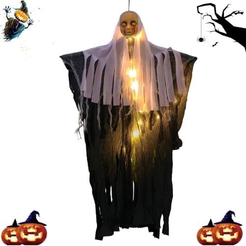 Ghost Decor, Spooky Ghost with LED Light, 33.4 Inch Halloween Decorations, Eye Catching Illuminated Design, Weather Resistant Sturdy Build, Ideal for Indoor Door Garden, 85x54cm