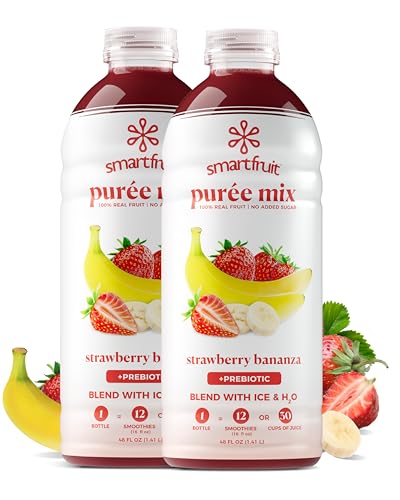 Image of Smartfruit Strawberry Bananza + Oat Fiber - 100% Real Fruit Puree with Strawberries & Banana - Great for Smoothies, Juice, Yogurt, Cocktails, Teas & More - High in Vitamin C - 2-Pk, 48oz Each