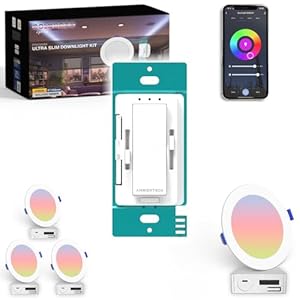 Wall Switch Dimmer, 4 Pack – Smart Home Ready, Easy Install, Installation Support, 6 inch LED Recessed Lights, White & Ambiance Color Lights Switch, Wi-Fi/Bluetooth, Alexa/Google Assistant Compatible