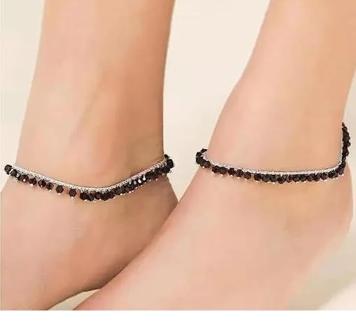 Black Crystal Drop Anklets for Women, Traditional Payal Jewellery-image-49