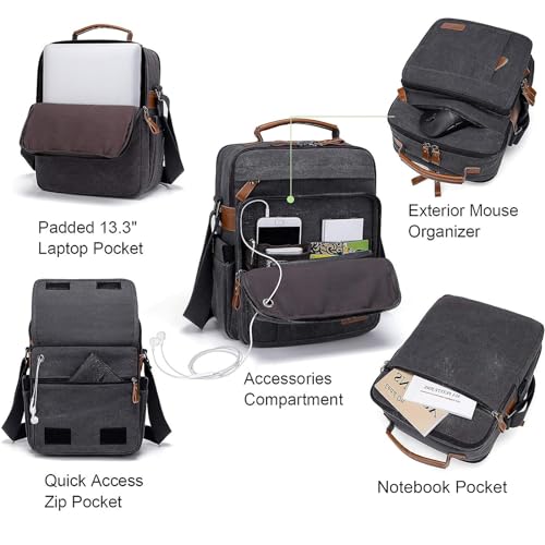 ESTARER Umhängetasche Herren Schultertasche 13 Zoll kleine Herrentasche Kuriertasche aus Canvas für Arbeit Schule Reise