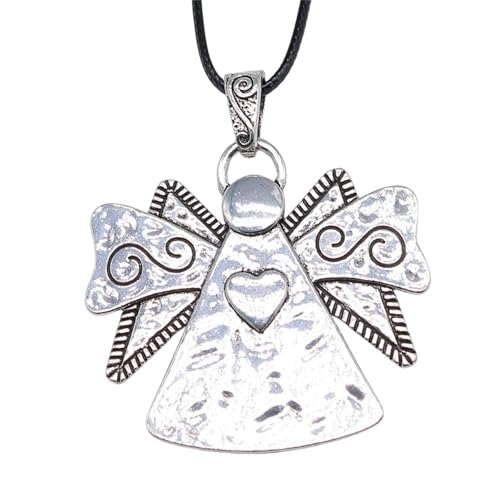 Collier antique argenté 62x59mm pendentif corde et faux cuir noir