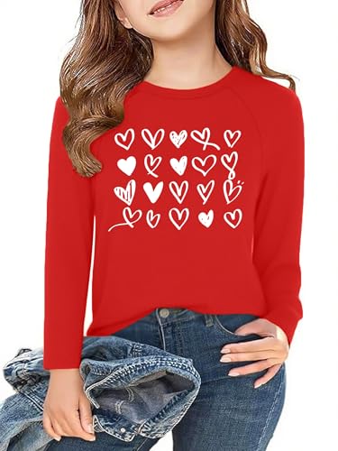 Image of Girls Valentine Shirts for Kids Valentines Heart Graphic Tshirts Casual Long Sleeve Shirts Love Heart Tee