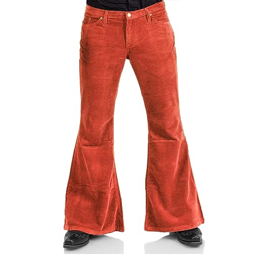 Image of Men's Corduroy Vintage Bell Bottom Pants 70s,Disco Stretchy Flared Pants Fit 60s 70s Outfits for Men,Mens Bell Bottom Jeans.