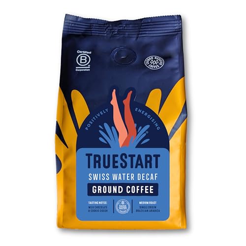 TrueStart Ground Coffee 200g, Swiss Water Decaf - Ground Decaf Coffee for Cafetiere, V60 and Aeropress, Mycotoxin-Free & Rich in Antioxidants, Freshly Hand Roasted Speciality Grade, Medium Roast