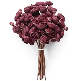 Floroom Ranunculus Artificial Flowers 18 Pcs Burgundy Faux Silk Mini Ranunculus Bulk Fake Wedding Filler Flowers for DIY Red Bouquets, Centerpieces, Bridal Shower Decorations & Arrangements