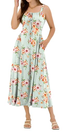 ZAFUL Women Summer Floral Midi Dress Corset Smocked Flowy A Line Sundress Wedding Guest Dresses with Pockets Light Green L — view 6