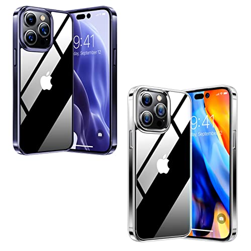 TORRAS Diamond Clear Designed for iPhone 14 Pro Case Shockproof Protective Clear Hard Back Slim Case Rebecca Purple & Clear
