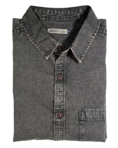 Image of Amazon Brand - INKAST Men Washed Cotton Twill Denim Casual Button Down Shirt | Full Sleeves | Regular Fit | Stylish Summer - Everyday Wear