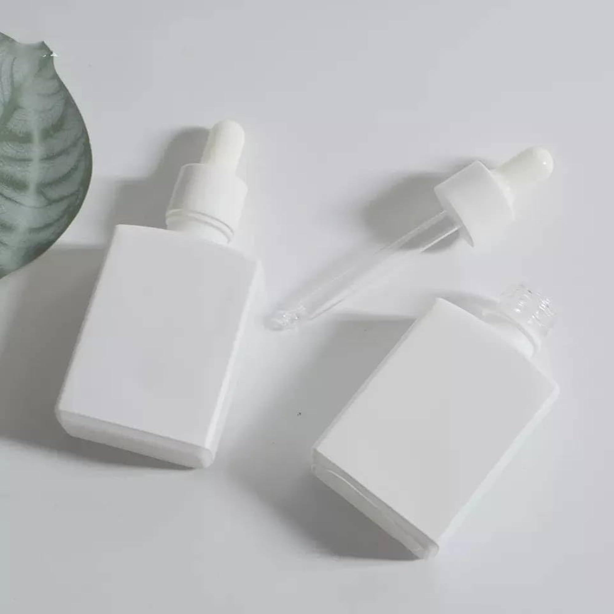 Matte White Glass Serum Bottles, 30ml Square Dropper Set